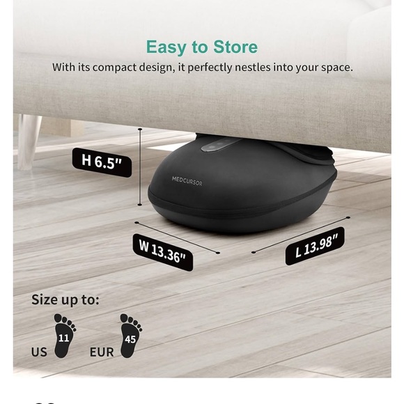 Medcursor MDFM400 Black Gray Pain Relief Heated Shiatsu Foot Massager, - Picture 6 of 12